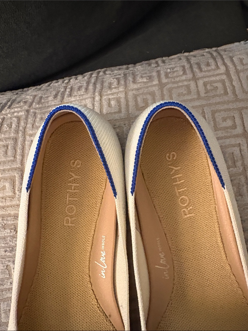 Rothy's White Floral Pointed-Toe Knit Flats with Blue Trim - Picture 4 of 11